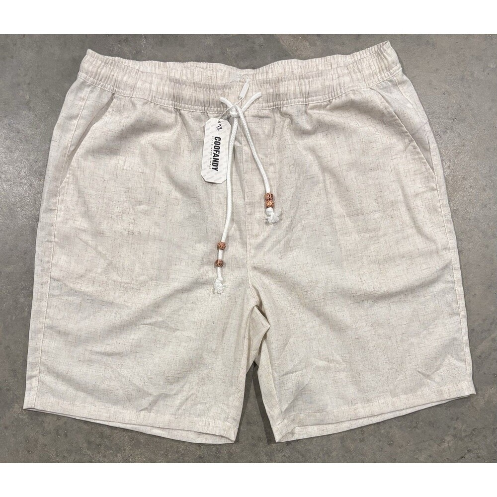 NWT COOFANDY Men's XL Beach Shorts Light Beige Drawstring Linen Blend Casual